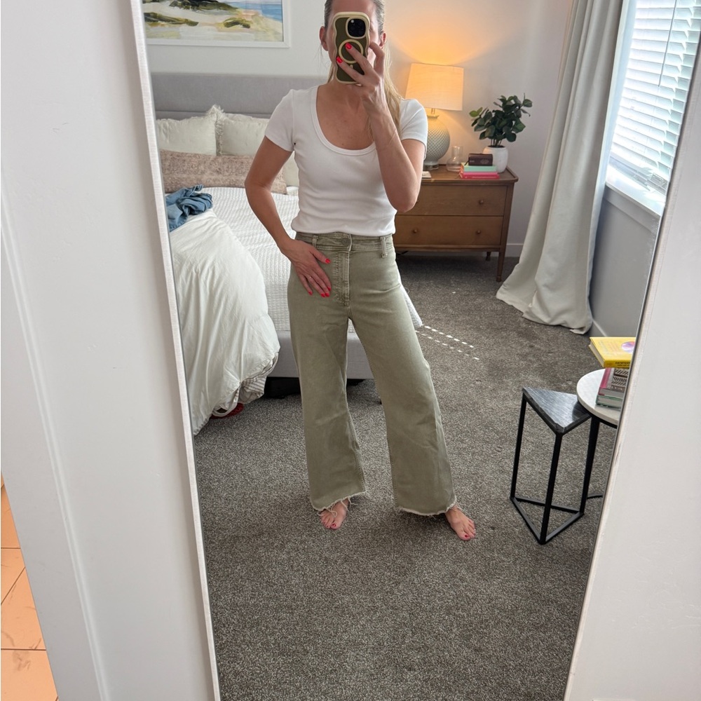 Zara Wide Leg Jeans in Light Olive Green